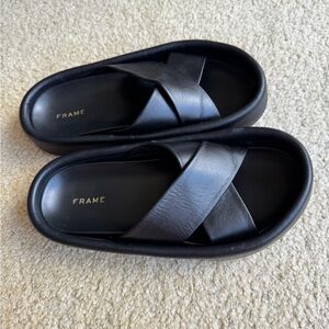 Frame Denim Black Cross-Strap Sandals